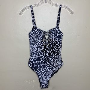TINIBIKINI Swimwear Swimsuit Black White Animal Print Textured One Piece Small